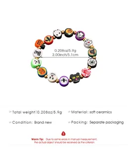 Detailed product specifications of the Halloween beaded bracelet with ghost and pumpkin motifs