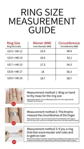 Detailed ring size chart and measurement guide for 925 silver moissanite rings.
