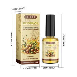 Detailed dimensions of EELHOE 15ml Jojoba Oil nail care bottle and packaging box