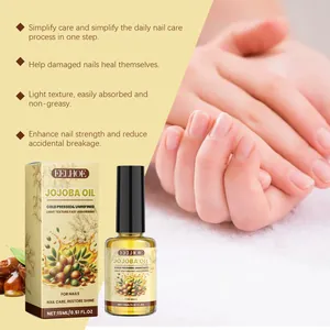 Detail view of EELHOE Jojoba Nail Oil bottle and box highlighting its restorative benefits