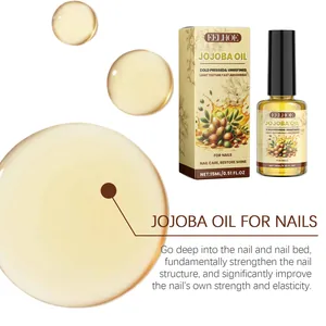 Macro view of golden jojoba nail oil drops alongside EELHOE nourishing care oil bottle
