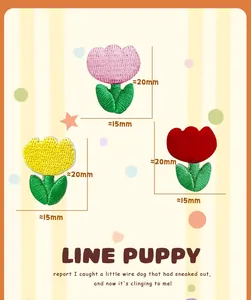 Cute tulip embroidery patches DIY cartoon iron-on embroidered clothing repair decorative badges