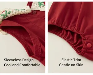 Bébé bambin robe combi sans manches rouge avec joli col en dentelle crochet pour été
