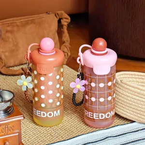 Bouteille d'eau en verre dépoli rétro avec charm's fleur mignon et motif à pois détail