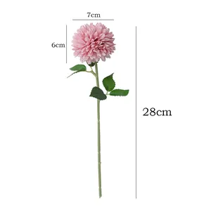 Artificial pompon chrysanthemum flower single pink fake plant stem decor home wedding 28cm
