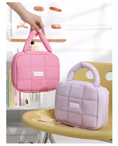 Quilted cosmetic bag puff makeup pouch candy color travel toiletry storage handbag for women