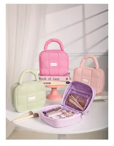 Puff quilted cosmetic bag large capacity portable soft candy colored toiletry storage bag