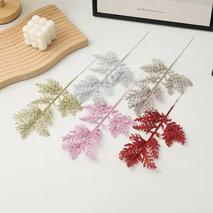 Navidad Artificial Purpurina Rama Hojas Oro Plata Rojo Rosa DIY Arreglo Floral Hogar Fiestas Decoración
