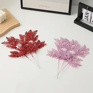 Navidad purpurina artificial helecho hoja decoración ramas para árbol corona 3 pzs
