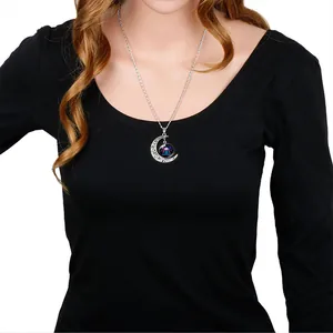 Silver crescent moon necklace with zodiac pendant for women fashion jewelry accessory