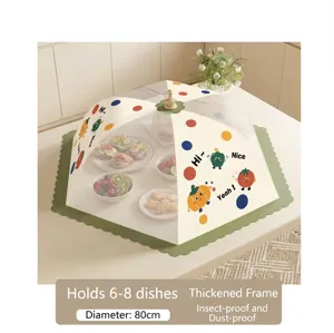 Large 80cm foldable mesh food cover for table, protecting 6-8 dishes from insects