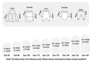 Children clothing size chart guide with measurement instructions for height and weight details.