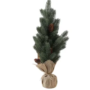 Mini albero di Natale artificiale con pigne e base in juta per decorazione natalizia
