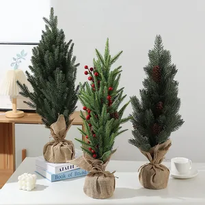 Albero di Natale da Scrivania Floccato con Aghi di Pino Piccolo Albero di Frutti Rossi Decorazione per la Casa Ornamento Festivo