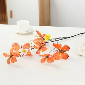 Künstlicher Schmetterling Blumen Zweig, orange Kunstblumen Stiel für Heimdeko und Foto-Requisite.