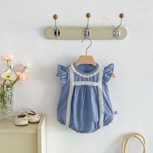 Sommer Baby Mädchen Body, süße Rüschenärmel Spitzen Strampler, Kleinkind Baumwolle Einteiler