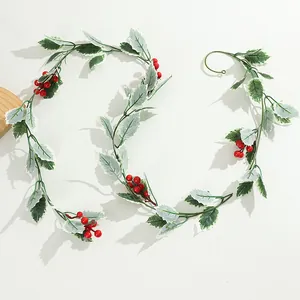 Künstliche Weihnachts-Stechpalmen-Beeren-Girlande Rebe für Feiertag Wand Tür Hänge Dekor