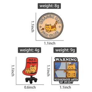 Schattig oranje kat metaal geëmailleerd speldje set cartoon kat broche rugzak accessoire