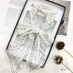 Women Fashion Lightweight Chiffon Scarf Long Polka Dot Print Neck Scarf Elegant Daily Neckwear Accessories