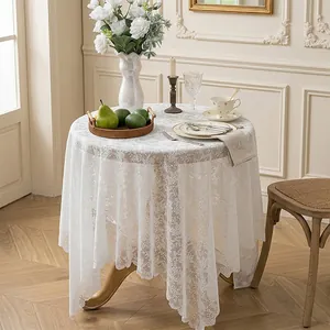 Mantel blanco de encaje jacquard francés para mesa redonda cubierta antipolvo fondo de foto