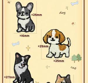 Cute cartoon pet embroidered patches, cat and dog designs, ideal for DIY clothing decoration.