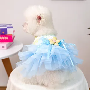 Pet puppy mesh tutu dress, cute floral fairy layered skirt for small dogs pet apparel.