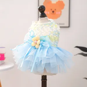 Cute pet dog mesh tutu dress puppy floral princess skirt for small dogs apparel.