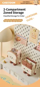 Cute cartoon toast and biscuit shaped desktop pen holders with two compartments.