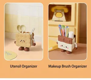 Cute biscuit and chocolate shaped organizers for spoons and makeup brushes