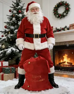 Roter Samt Weihnachtsgeschenkbeutel mit Goldstickerei, ideal als Weihnachtsmann Sack und Deko.