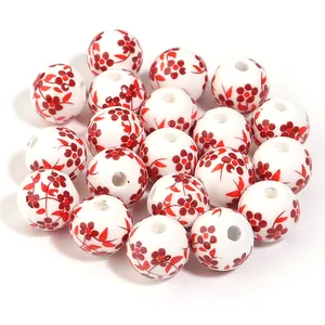 Perline di ceramica bianca con fiori per bracciali collane forcine accessori fai da te.