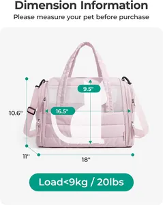 Pink quilted pet carrier bag, foldable travel handbag for cats and small dogs up to 20lbs.
