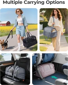 Quilted foldable soft-sided pet carrier bag for small cats and dogs, portable and versatile.