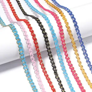 Two-color metallic S-shaped wavy lace ribbon trim for clothing, curtains, and luggage DIY crafts.