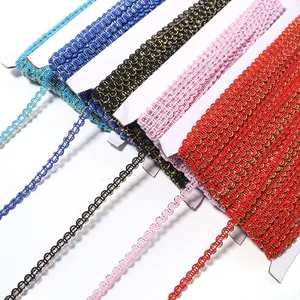 Metallic S-shaped wave lace trim ribbon, gold and silver thread braiding for DIY sewing crafts.