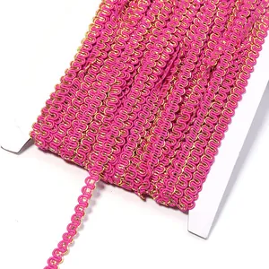 Gold and pink wave lace trim detail, perfect for sewing, curtains, and garment accessories.