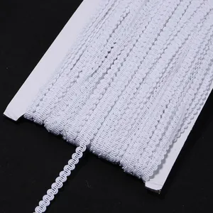 White wave braid trim detail shot, decorative ribbon card for sewing crafts and apparel accents.