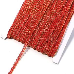 Two-color metallic S-shaped rickrack trim detail, perfect for sewing, garments, and home decor.