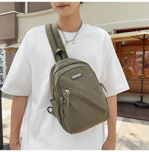 Sac Bandoulière Homme en Nylon Poitrine Sac à Dos Casual Multifonctionnel Vert Tendance