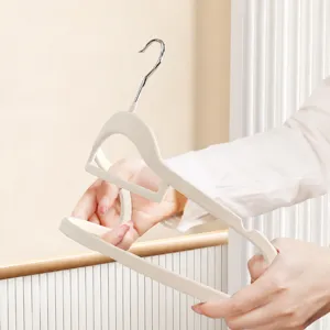Non-slip flocked clothes hanger with metal hook, flexible bendable space saving for wardrobe.