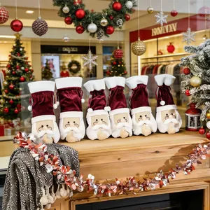 Set copri bottiglia di vino di Natale, decorazione in velluto Babbo Natale per festa.