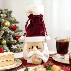Copertura per bottiglia di vino di Babbo Natale decorazione festiva in velluto rosso