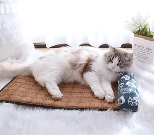 Tappetino rinfrescante per animali domestici letto in rattan estivo con cuscino comodo per cani gatti