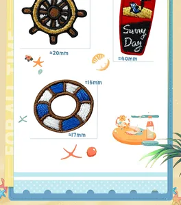 DIY seaside embroidery patches set featuring beach surfboards and life rings for garment decor.