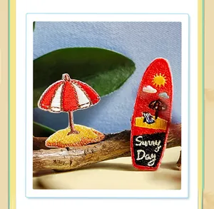 DIY beach embroidery patch cute summer surfboard parasol cloth sticker accessory for clothing