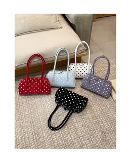 Sweet polka dot bowling bag, fashion women underarm bag, trendy handheld bag in multiple colors.