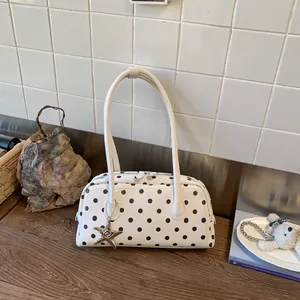 White black polka dot bowling handbag, sweet style underarm bag, trendy shoulder bag for women.