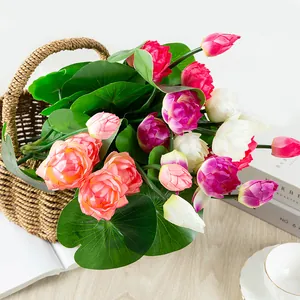 Artificial lotus flower green plant arrangement detail view for home and garden decoration