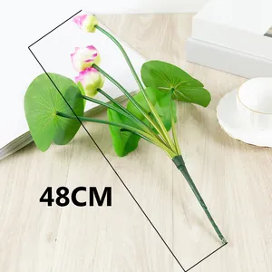 Artificial lotus flower simulation plant green leaf home hotel decor bunch 48cm length