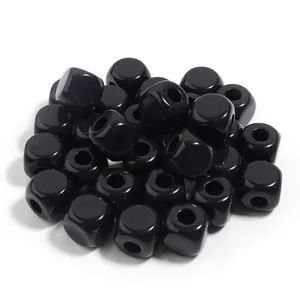Cuentas de cubo acrílico negro agujero grande cuentas cuadradas DIY fabricación de joyas pulsera